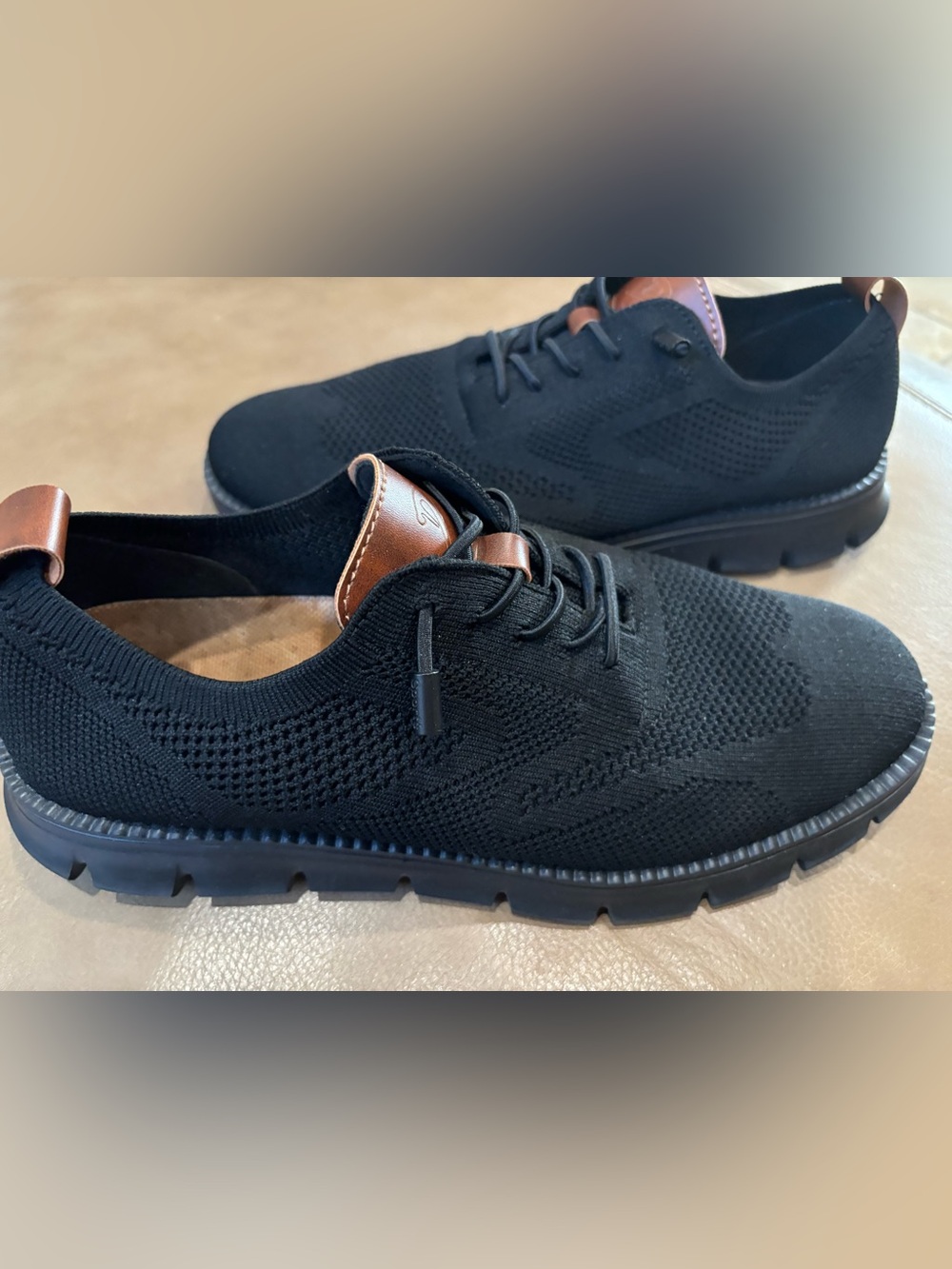 Breeze Men's Black Knit Sneakers with Brown Tongue Accent - Picture 3 of 7